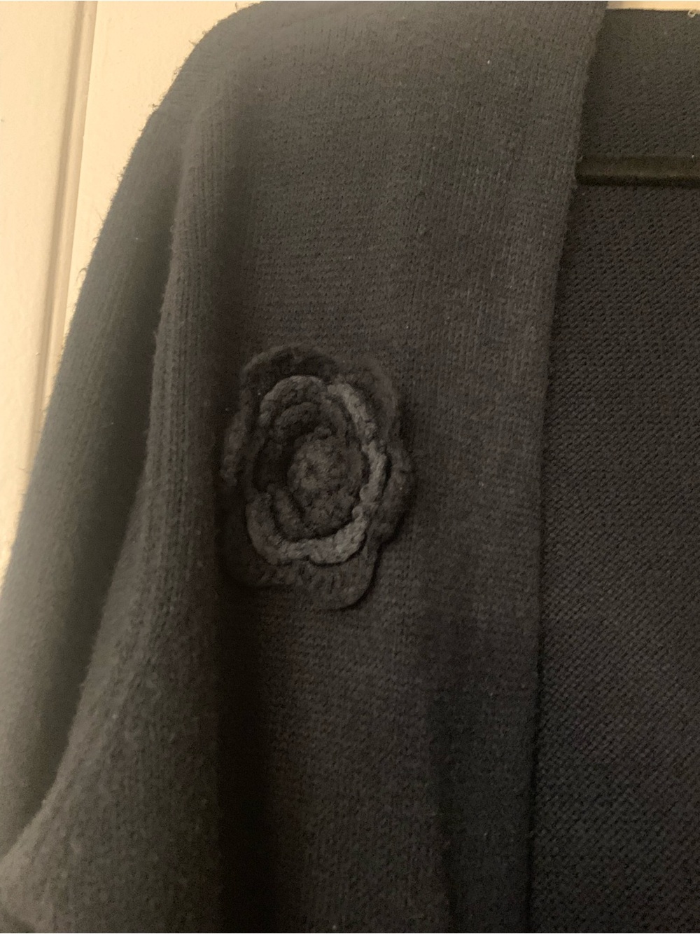 Amanda Smith Black Open-Front Cardigan with Flower Appliqué